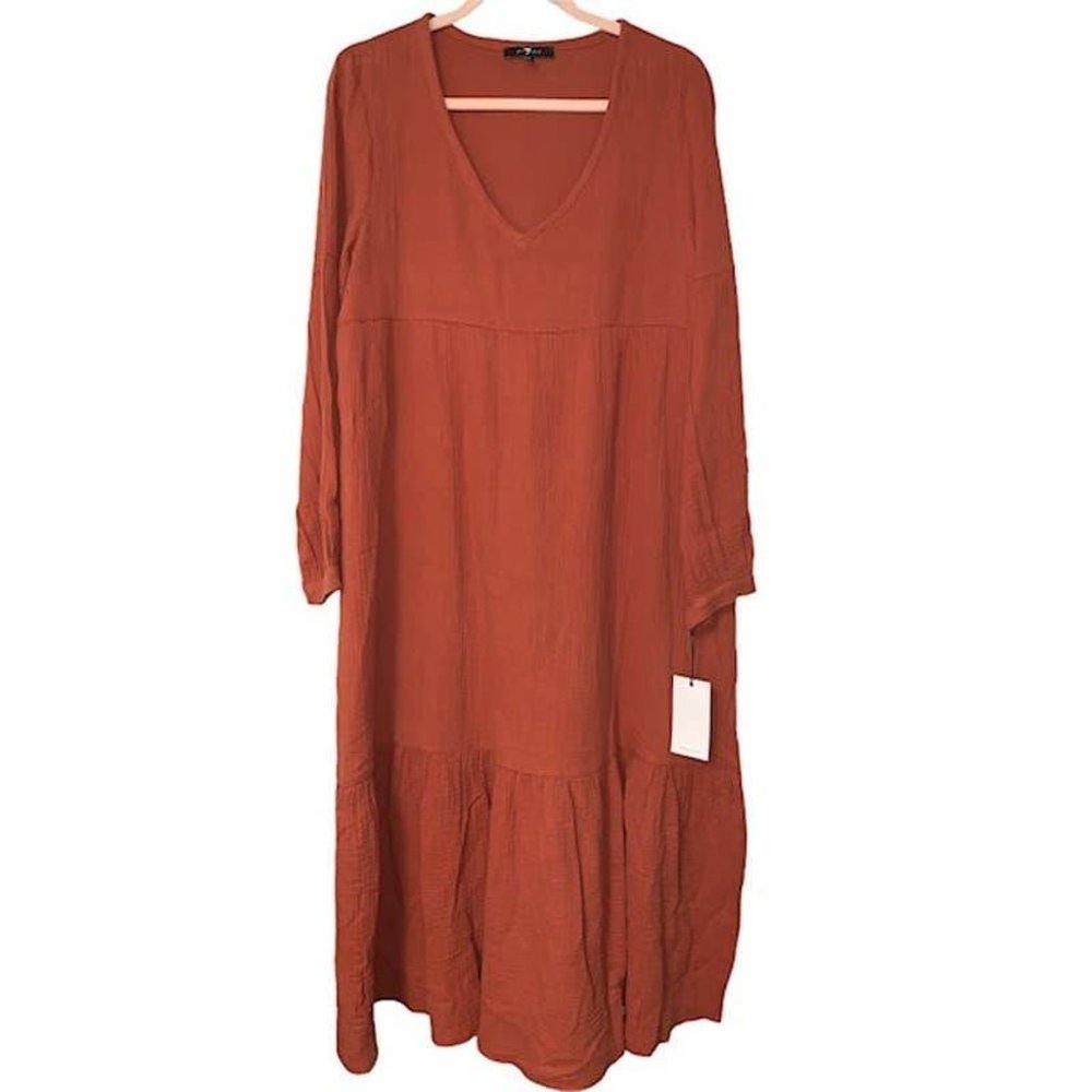 7FAM Prairie Maxi Dress S Rust Brown S2019/20    V Neck nwt